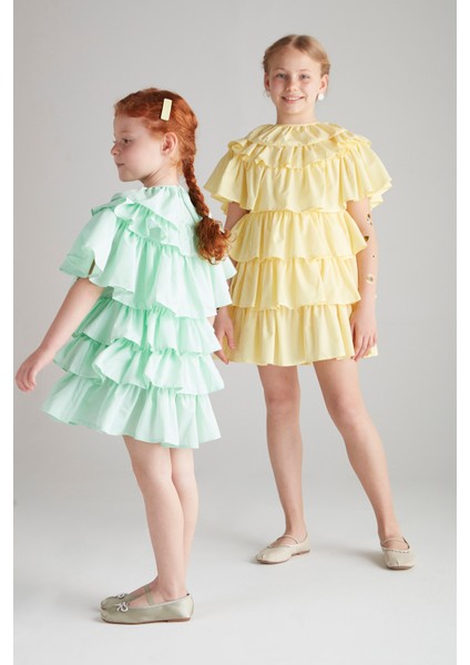 Kız Çocuk Fırfırlı Elbise - Sarı fırsatları