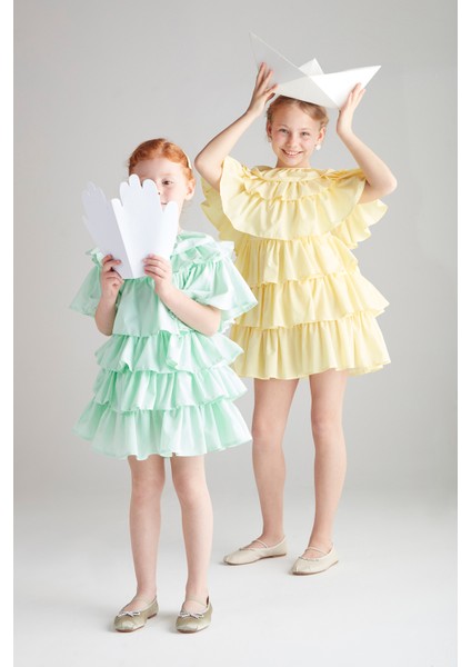 Kız Çocuk Fırfırlı Elbise - Sarı indirimleri