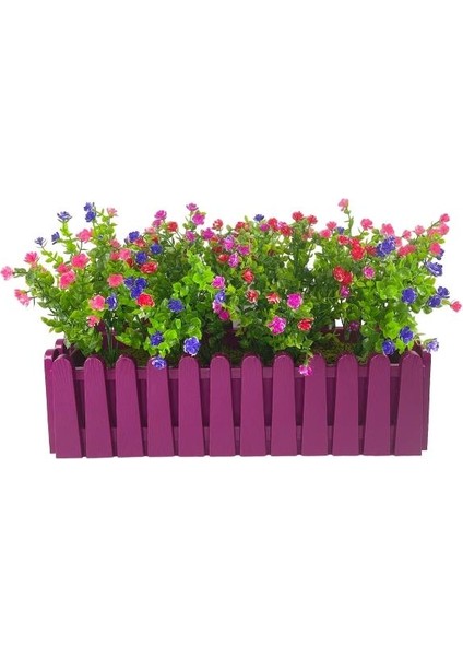 Yapay Çiçek Mor Çit Balkon Saksısı Renkli Mineli Şimşir Çiçekli 55*35CM