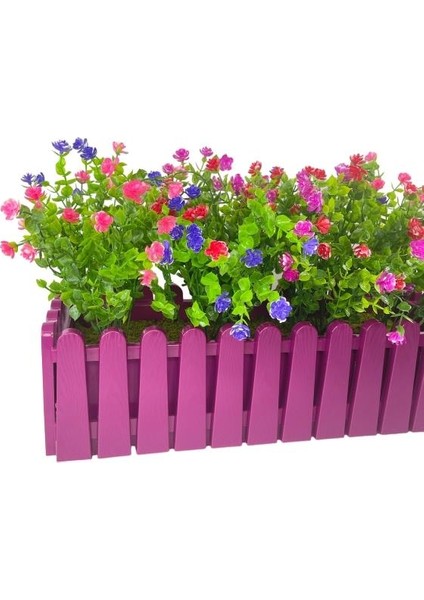 Yapay Çiçek Mor Çit Balkon Saksısı Renkli Mineli Şimşir Çiçekli 55*35CM modelleri