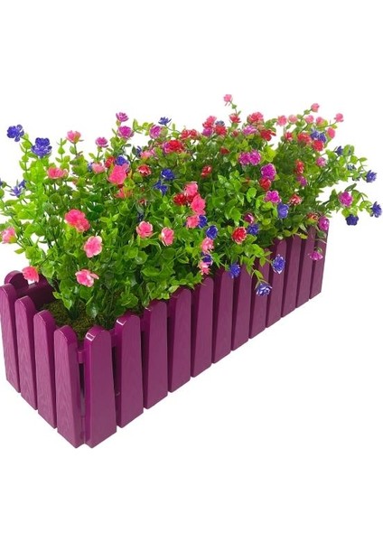 Yapay Çiçek Mor Çit Balkon Saksısı Renkli Mineli Şimşir Çiçekli 55*35CM fırsatları