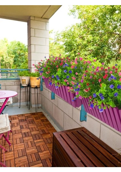 Yapay Çiçek Mor Çit Balkon Saksısı Renkli Mineli Şimşir Çiçekli 55*35CM indirimleri