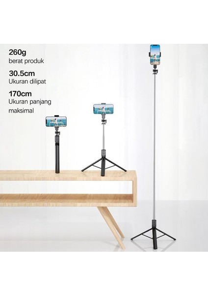 Tripod ve Selfie Çubuğu P170 Bluetooth Uzaktan Kumandalı Cep Telefonu Yüksekliği Ayarlanabilir Masaüstü Portatif Taşınabilir Iç ve Dış Mekan Evde Tatilde Kampda Kullanıma Uygun Tripod fırsatları