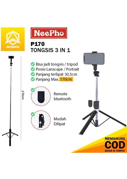 Tripod ve Selfie Çubuğu P170 Bluetooth Uzaktan Kumandalı Cep Telefonu Yüksekliği Ayarlanabilir Masaüstü Portatif Taşınabilir Iç ve Dış Mekan Evde Tatilde Kampda Kullanıma Uygun Tripod indirimleri