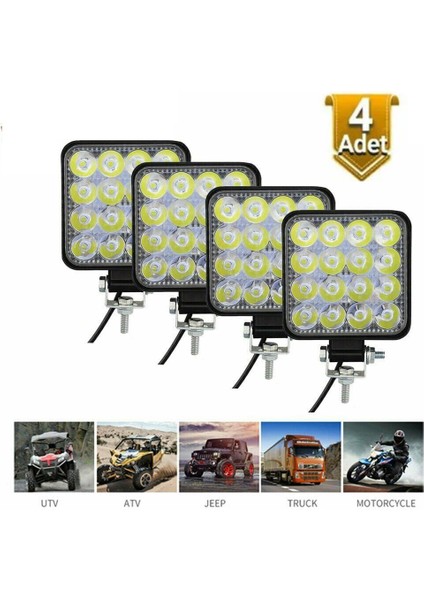 Off Road 16 LED 4 Adet Iş Makinesi Kamyon Traktör Projektör Çalışma ve Sis Lambası 48 Watt