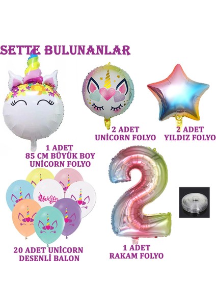Gökkuşağı Konsepti Unicorn Temalı Doğum Günü Parti Kutlama Seti