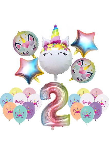Gökkuşağı Konsepti Unicorn Temalı Doğum Günü Parti Kutlama Seti