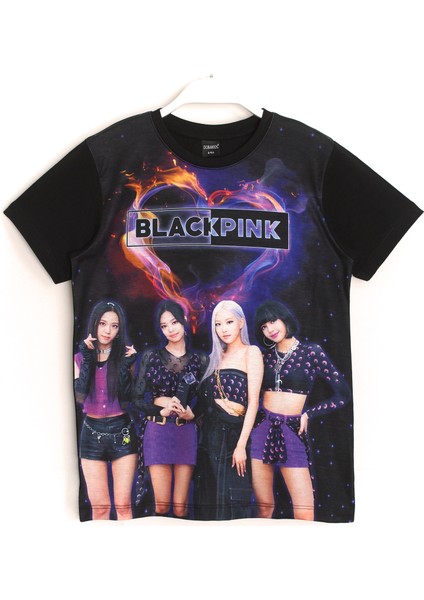 Blackpink K-Pop Grup Dijital Baskı Kız Çocuk T-Shirt Siyah Renk