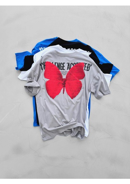 Kabartma Baskılı Oversize T-Shirt Gri