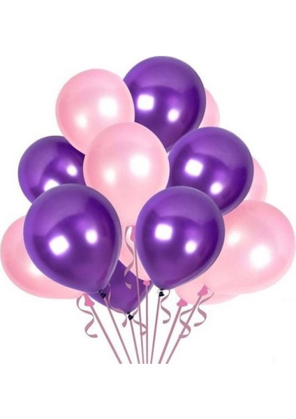 50 Adet Metalik Pembe Mor Balon 2 Renk