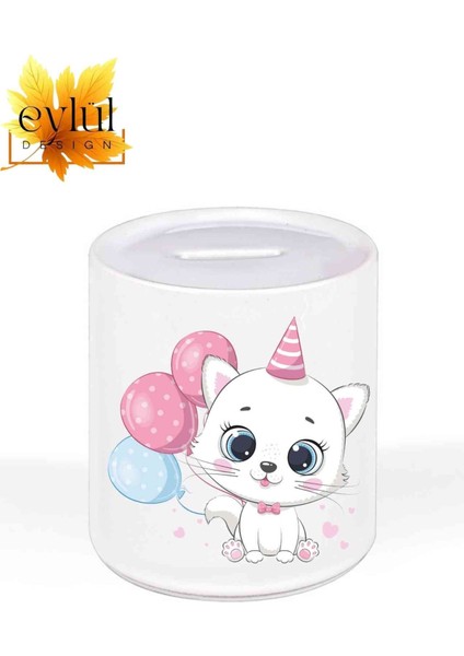 Sevimli Kedi Özel Tasarım Baskılı Seramik Kumbara Açılabilir Kumbara