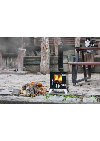Tekarasta Tiny Emaye Kamp Sobası ve Karavan Sobası (Isıya Dayanıklı Cam-Boruçap: 8mm)
