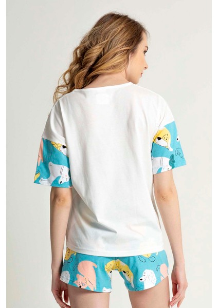 Pamuklu Kadın V Yaka Düşük Omuzlu Kısa Kol Şortlu Pijama Takım fırsatları