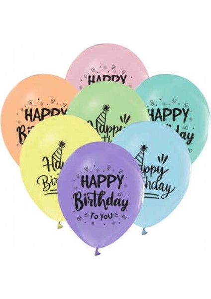 Balon Happy Bırthday Makaron Rengarenk P100