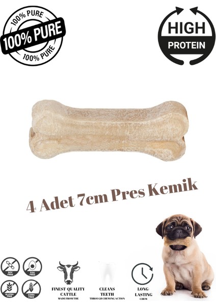 Doğal Köpek Pres Kemiği Beyaz 4 Adet 7cm Küçük Irk ve Yavru Köpekler Için 20-25 gr