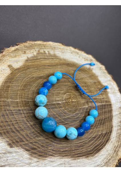 Zümrüt Zindeliği Makrome El Yapımı Doğal Taş Bileklik Mavi Akik ve Turkuaz Firuze Taşı fiyatları