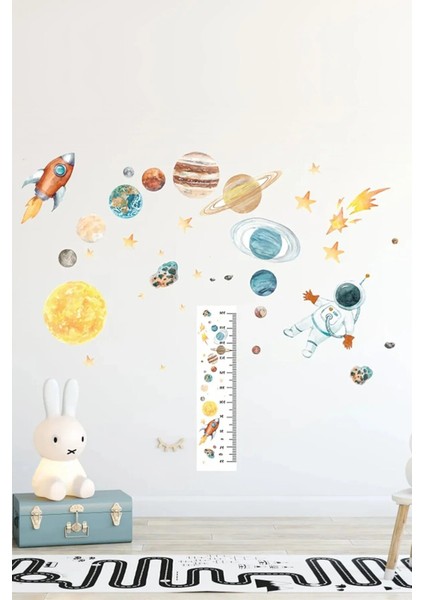 Uzay Boşluğu Astronot Gezegenler 150 Adet Yıldız ve Boy Ölçerli Mega Set Duvar Sticker