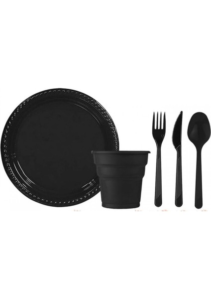 Siyah Plastik Sofra Seti 25 Kişilik