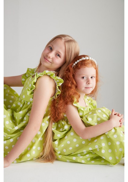 Kız Çocuk Puantiyeli Maxi Elbise - Yeşil indirimleri