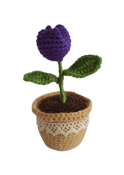 Örgü Tekli Mor Lale Amigurumi Organik Oyuncak