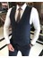 Italyan Stil Slim Fit Erkek Ceket Yelek Pantolon Takım Elbise Lacivert T9525 3