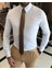 İtalyan stil slim fit çizgili erkek dik yaka gömlek beyaz T9245 1