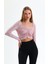 Uzun Kol Önü Lastik Büzgülü Buzi Payet Bluz BLZ34189 Pembe 1