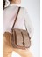 Cilt 2 Bölmeli Kapaklı Fermuarlı Vizon Taba Kadın Omuz Çantası 2