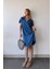 Kadın Indigo Kısa Kol, Polo Yaka, Dokulu Desen, Basic Kalıp/kesim, Aerobin Rahat Midi Elbise 2