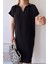 Kadın Siyah Kısa Kol, Polo Yaka, Dokulu Desen, Basic Kalıp/kesim, Aerobin Rahat Midi Elbise 4