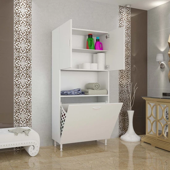 Modilayn 2 Kapaklı Sepetli ve Tek Gözlü Banyo Dolabı