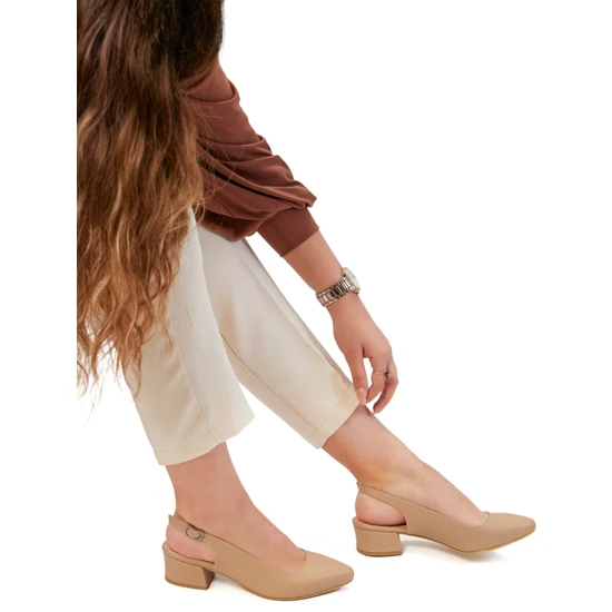 Cabra Blanca Deri Kadın Bantlı Blok Topuklu Ayakkabı Klasik Kalın Topuklu Burnu Kapalı Kadın Ayakkabı