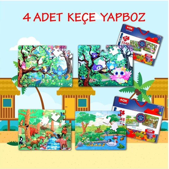 Lisinya LISINYA247 4 Set - 96 Parça  Orman ve Baykuş 5+ Keçe Yapboz - 5 Yaş Puzzle