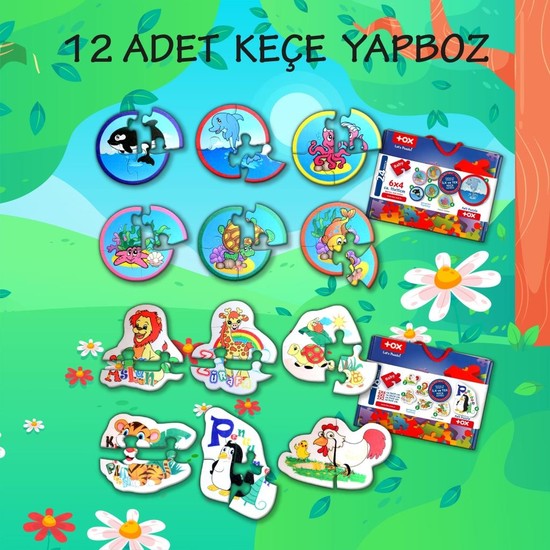 Lisinya LISINYA247 12 Set - 42 Parça  Deniz Canlıları ve Hayvanlar 2+ Keçe Yapboz - 2 Yaş Puzzle