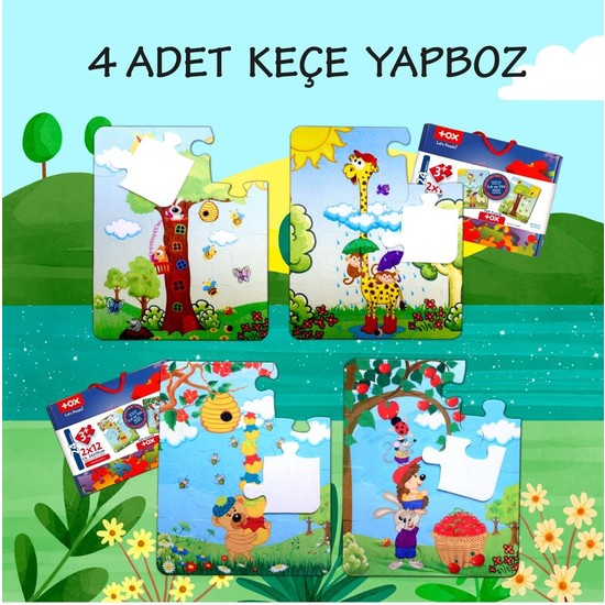 Lisinya LISINYA247 4 Set - 48 Parça  Zurafa ve Elmacı Ayı 3+ Keçe Yapboz - 3 Yaş Puzzle