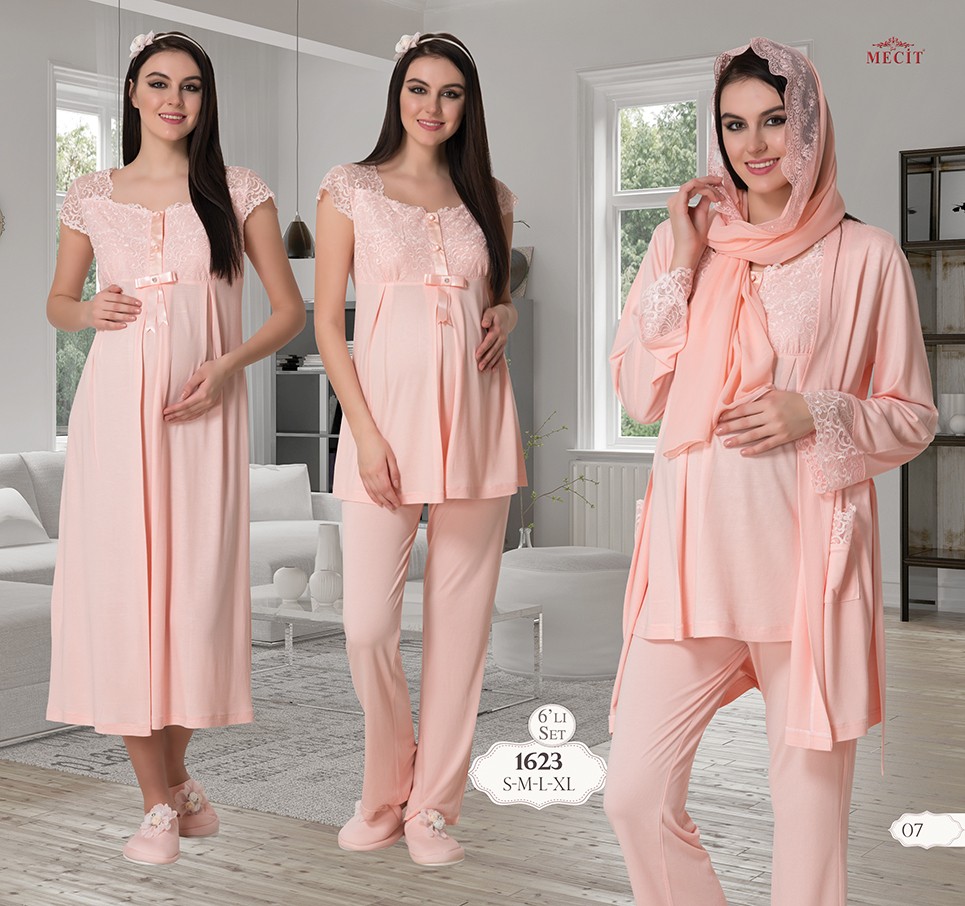 Mecit 1623 Hamile Lohusa Pijama Gecelik 7 Li Set görsel 2