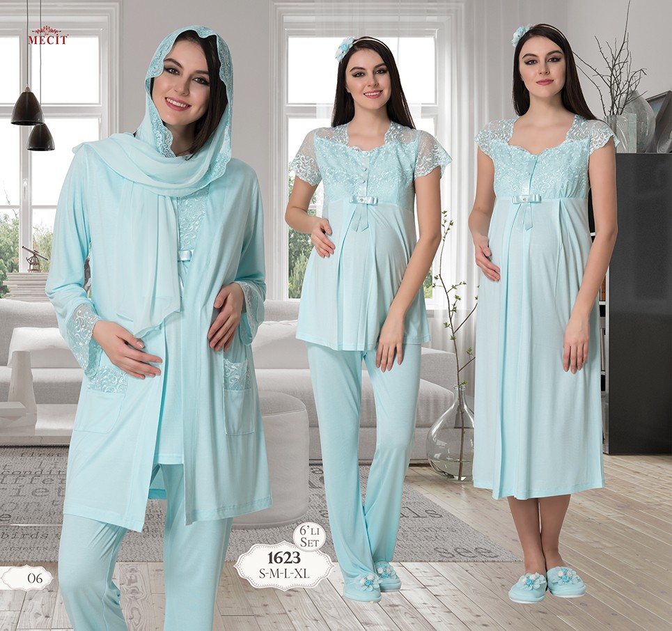 Mecit 1623 Hamile Lohusa Pijama Gecelik 7 Li Set görsel 3