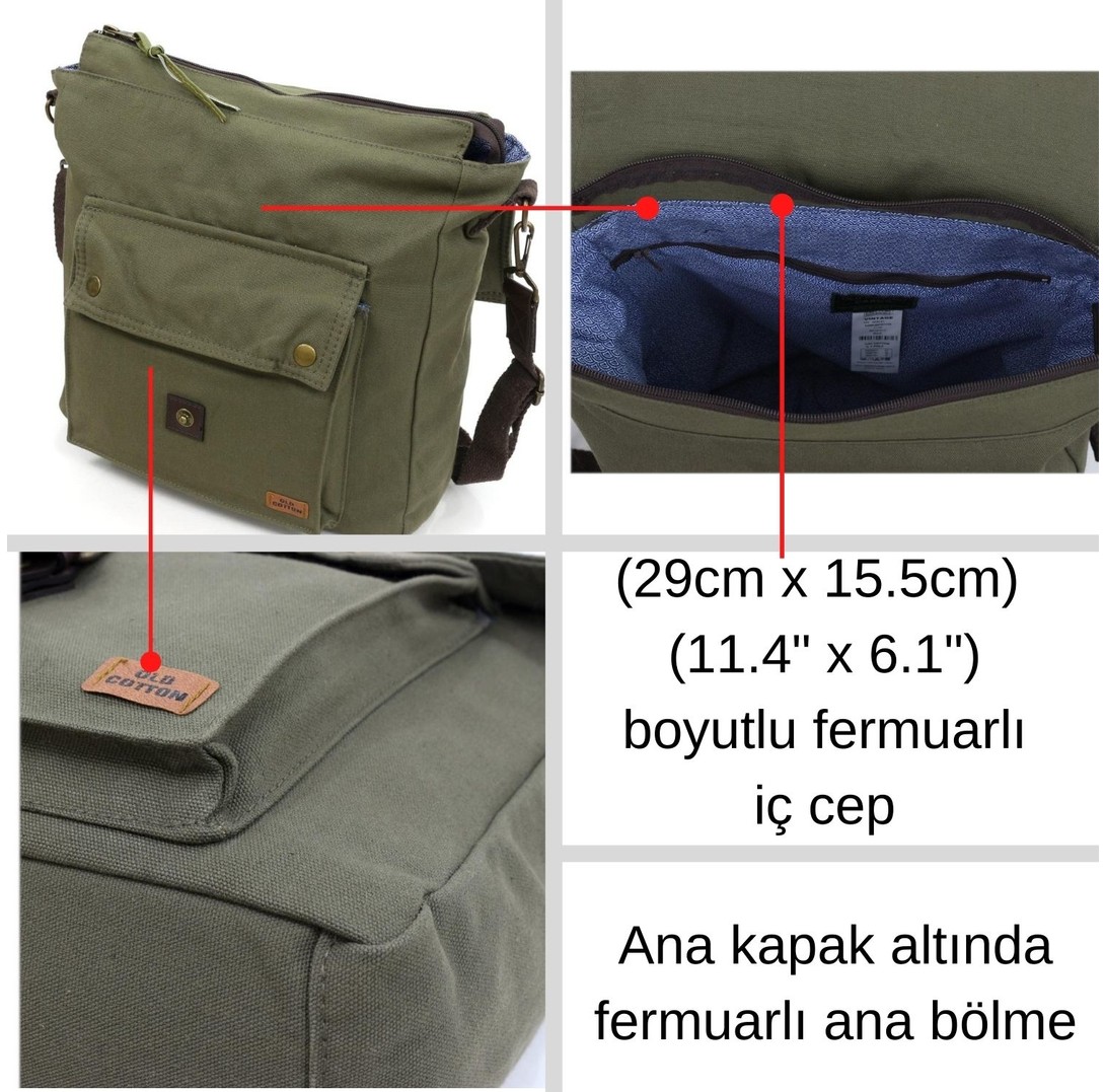Old Cotton Cargo Postacı Omuz Kanvas Tablet Evrak Laptop Okul Notebook Çantası, 7170 görsel 4