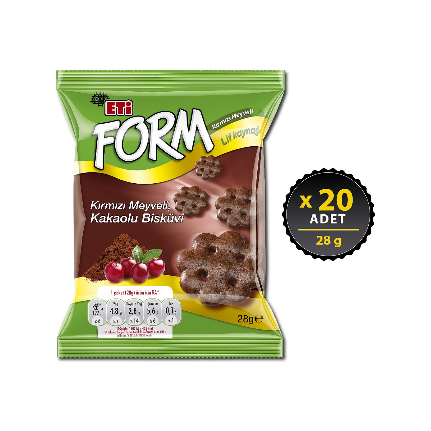 Eti Form Kırmızı Meyveli Kakaolu Bisküvi 28 g x 20 Adet Fiyatı