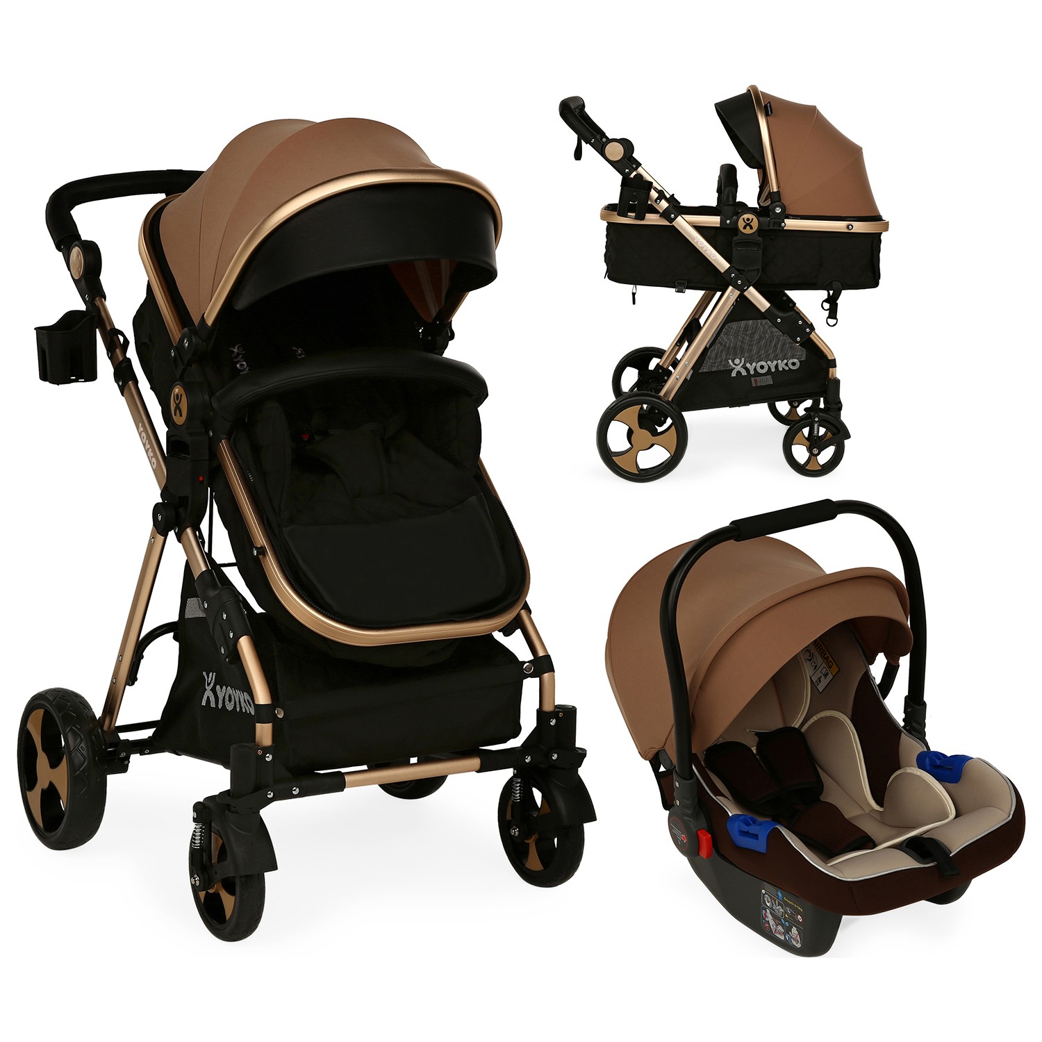 Yoyko Luxury Travel Sistem Bebek Arabası 3 in 1 Kahve Rose