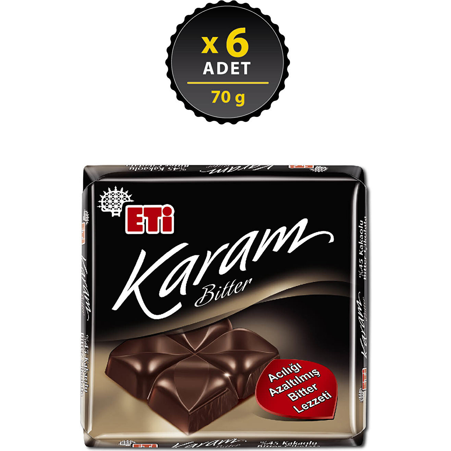 Eti Karam 45 Kakaolu Bitter Çikolata 70 g x 6 Adet Fiyatı