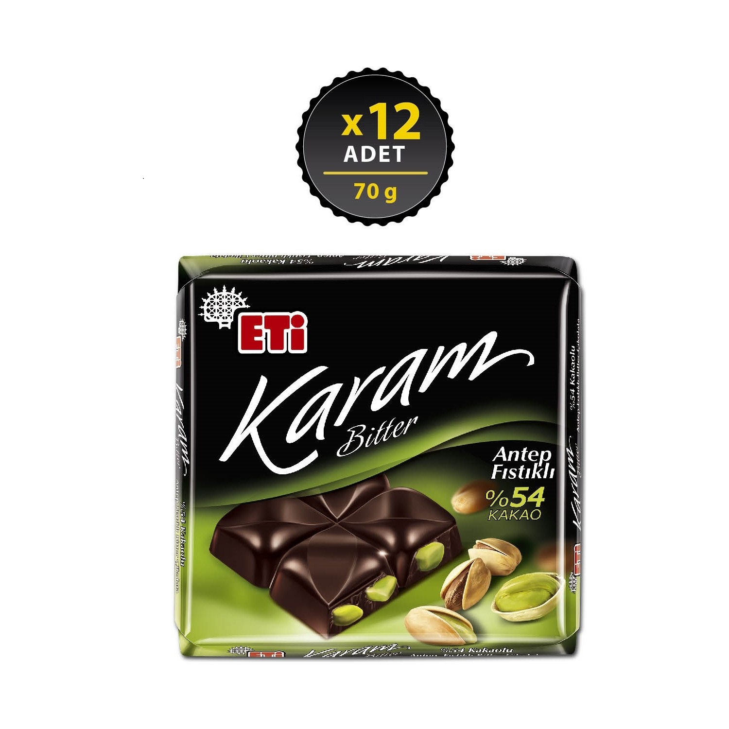 Eti Karam Antep Fıstıklı Kakaolu Bitter Çikolata 70 g x 12 Fiyatı