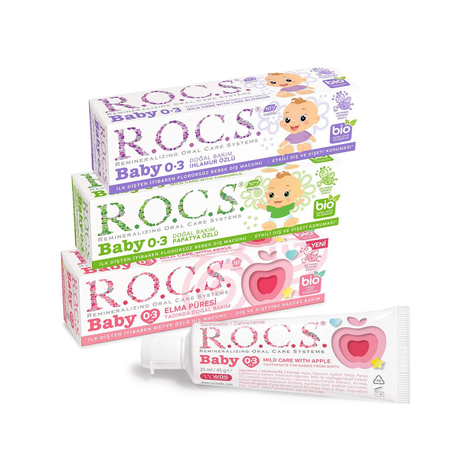 Rocs Baby Diş Macunu 3�lü Karma Set 45 gr x 3 Adet Fiyatı