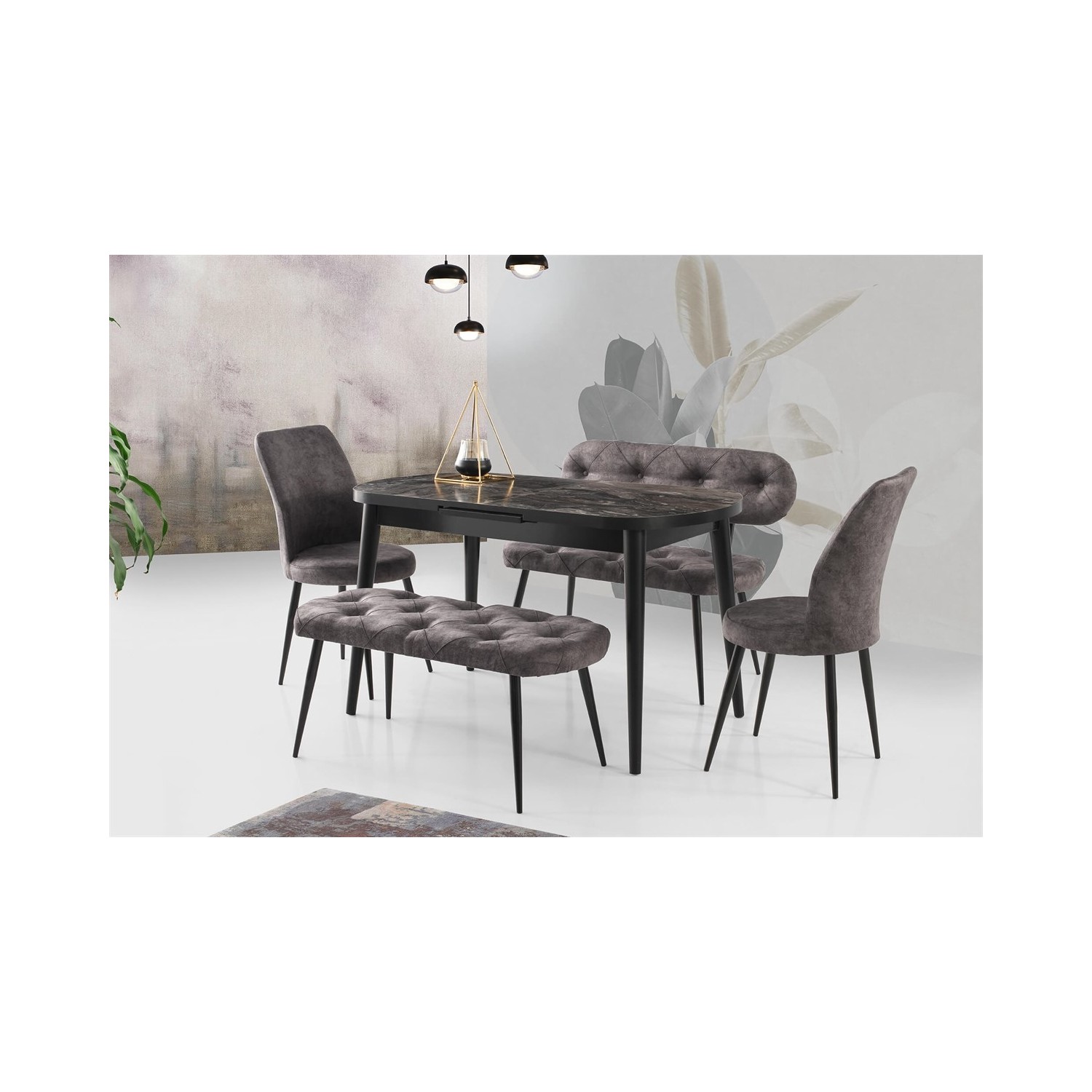 Arev Açılabilir Yemek Masası 2 Sandalye Bench Sırtlı Arev Açılabilir Yemek Masası 2 Sandalye Bench Sırtlı