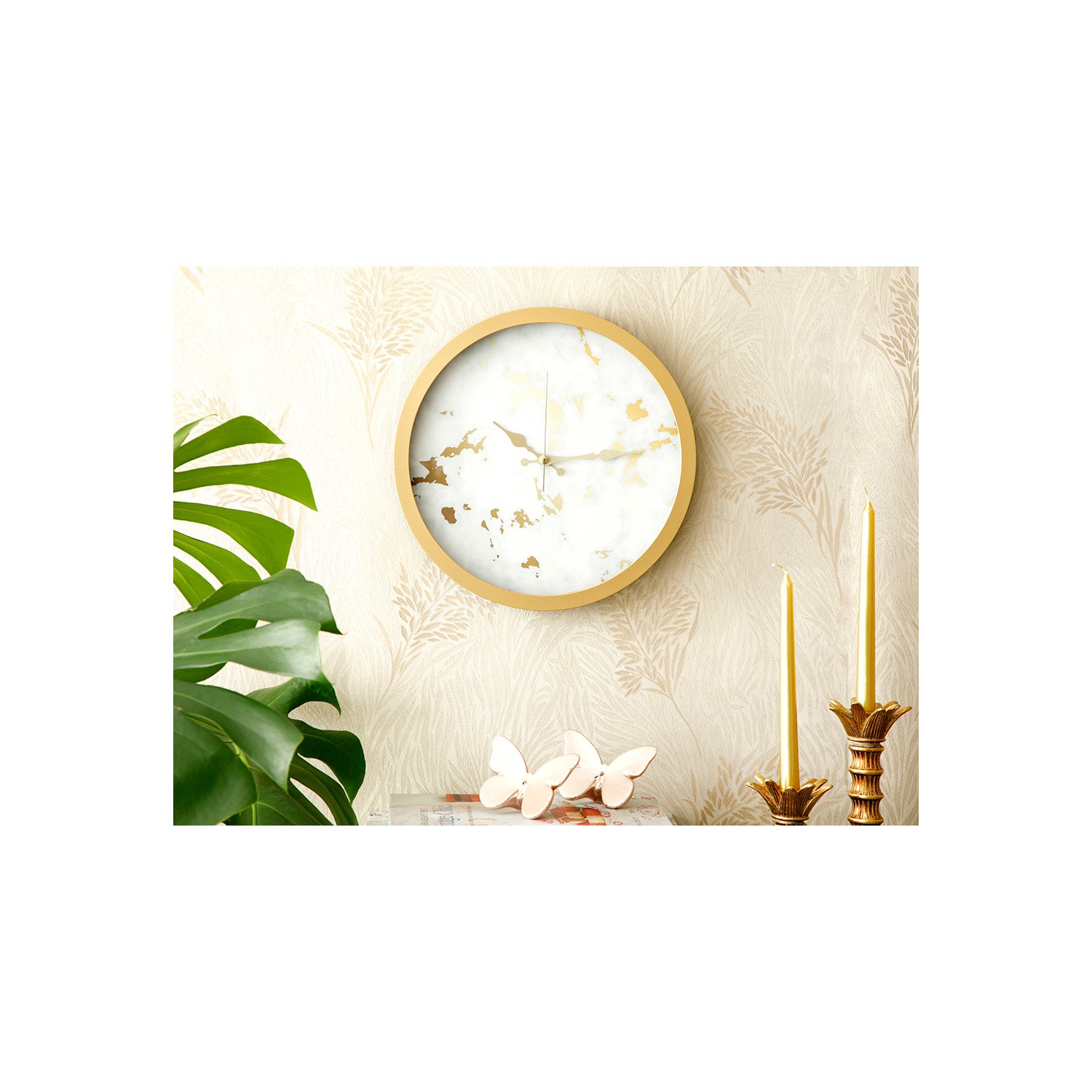Englısh Home Fancy Marble Cam Duvar Saati 30 cm Beyaz Altın Fiyatı