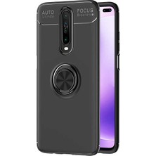 Case 4U Xiaomi Redmi K30 Kılıf Autofocus Shockprof Ravel Yüzüklü Standlı Slikon Kapak + Cam Ekran Koruyucu Siyah