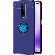 Case 4U Xiaomi Redmi K30 Kılıf Autofocus Shockprof Ravel Yüzüklü Standlı Slikon Kapak + Cam Ekran Koruyucu Lacivert