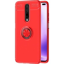 Case 4U Xiaomi Redmi K30 Kılıf Autofocus Shockprof Ravel Yüzüklü Standlı Slikon Kapak + Cam Ekran Koruyucu Kırmızı