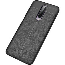 Case 4U Xiaomi Redmi K30 Kılıf Rugan Armor Deri Görünümlü Yüksek Kalite Silikon Niss + Cam Ekran Koruyucu Siyah