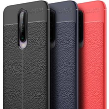 Case 4U Xiaomi Redmi K30 Kılıf Rugan Armor Deri Görünümlü Yüksek Kalite Silikon Niss + Cam Ekran Koruyucu Siyah